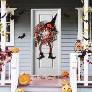 Dekorativa blommor häxhattar Garland sovrum halloween skrämmande hatt ben dörr hängande krans hållbar dekoration för festlig