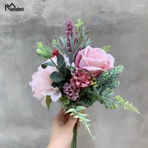 Dekorative Blumen Meldel 1 Bündel Seide Künstliche Pfingstrosen Rosen Braut Bouquet Faux Flore Home Hochzeitsjahr Party Dekoration gefälschte Blume