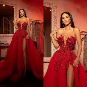 2022 Plus Size Arabic Aso Ebi Lace Stylish Luxurious Prom Dresses Pärlade kristaller Sexig kväll formell Formell fest Second Reception Dres 269p