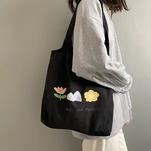 Shoppingväskor kvinnor tyg väska bergblommor tryck canvas tote kvinnlig stor axel kausal livsmedelsbutik för flicka