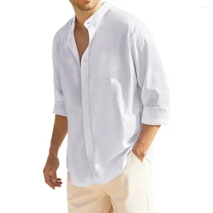 Men's Casual Shirts Long Sleeve Cotton Linen Shirt Beach Button Up Summer Yoga Tops Hawaiian Vacation For Men