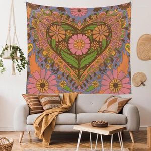 Wandteppiche Intage 90er Teppich Nordic Hanging Blumenherz Wanddecke Hippie Teppiche Schlafsaal Dekoration Dekoration