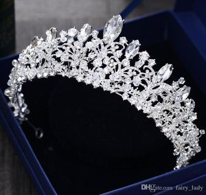 Splendida principessa Big Wedding corone per copricapi da sposa Tiara per peli di cristallo in metallo d'argento Rhinestone Capelli barocchi headban1545406
