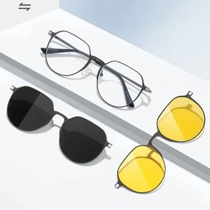 Lüks marka lm klasik metal 3, 1 mıknatıs klipsi gözlük yuvarlak çerçeve polarize güneş gözlüğü erkekler optik bilgisayar gözlükleri kadınlar 240423