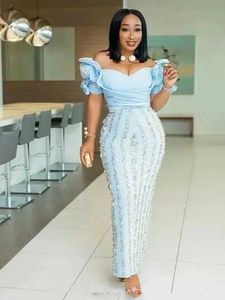 Runway Dresses Gorgeous Aso Ebi african Evening Dresses Off the Shoulder Ruched 3D Floral Plus Size Long Elegant Prom Dresses Csutom Made