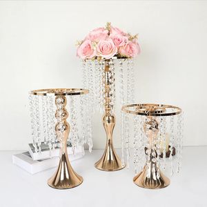Metal Wrought Iron Crystal Flower Vase Candle Holder Candlestick Plant Pot Wedding Party Home Table Centerpiece Decor 240429