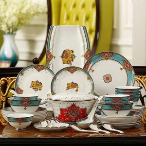 Canecas conjunto de pratos domésticos 10 tigelas bigas europeias china china tabela utensílios de mesa de microondas cerâmica e pauzinhos de papel dinina