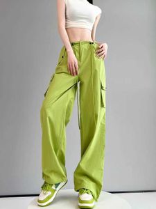 Women's Pants Capris Avocado Color Womens Cargo Pants with Pockets 2024 Spring Korean Wide Leg Trousers Baggy Straight Sweatpants for Women Joggers Y240509