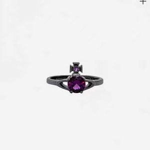 Designer Westwoods Light Luxury Sweet Full Diamond Reina Four Claw Zircon Saturn Ring Gun Black Purple Nail