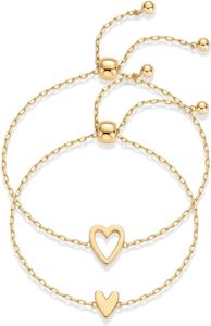 Pavoi 14K guldpläterad matchande hjärtformad hänge enkornsarmband uppsättning för kvinnor | Justerbar kärlek och vänskap tvådelar armband