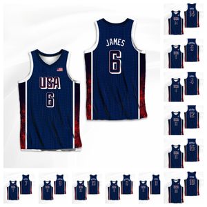 2024 USA Olympische Basketballtrikots LeBron James Davis Haliburton Adebayo Booker Stephen Curry Anthony Edwards Joel Embiid Kawhi Leonard Kevin Durant Jersey