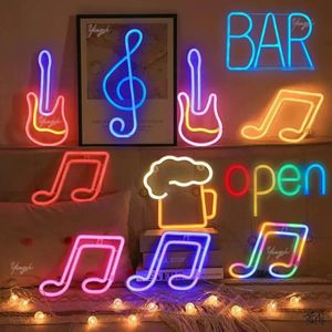 Neon Sign LED Musiknot Neon Light BatteryUSB Powered Colorful Neon Lamp Wall Mounted Music Bar Nightlight Decorative Table 240513