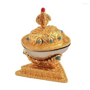 Dekorativa figurer Graverade buddhistiska Tall Bowl Tibetan Holy Water Cup Golden Dragon och Phoenix High Feet Zinc Alloy Home's Gift