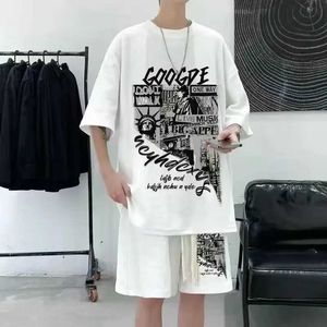Herrspår 2023 Summer Mens Set Fashion Men Clothing 2 Piece Set Casual Hip Hop Strtwear Print Graphic T Shirts+Shorts Tracksuit Men Y240508