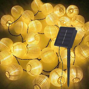 Vattentät lykta Solar String Fairy Lights 65m 30 LED Outdoor Garland Patio Lätt Power Lamp Christmas For Garden Decor 240514