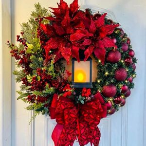 装飾的な花玄関のための赤いクリスマスリースゴールドウィンドウウォールデコレーションガーランド飾りグアナルダナビダッド