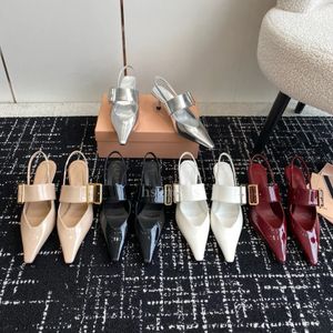 Mm designer kvinnor muiu varumärke skor lyx spetsade tå kväll festskor kattunge häl slingbacks läder slingback pumpar metall spänne-utmärkt sandaler storlek35-40