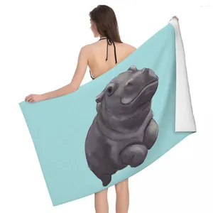 Towel Cute Painted Baby Hippo Swimming 80x130cm Bath Microfibre Fabrics For Tour Personalised Pattern