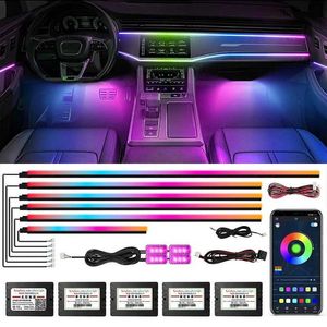 Luci decorative auto a led kit di luci ambientali acriliche App Remoto Accessori decorativi interni colorati 64 lampade RGB Neon 14 in 1 T240509