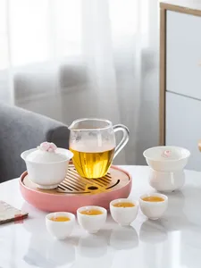 Teaware conjunto de chá de luxo xícara de chá chinês Cerâmica Modern White Pink Set Turkish Conjunto Bule e Porcelana Produtos em casa 5