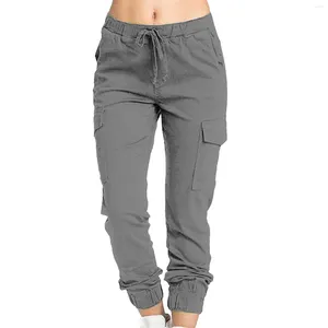Kvinnor Pants Ladies Pocket Cargo Casual Solid Color Elastic Midje Corset Rep Loose Leggings Summer For Women