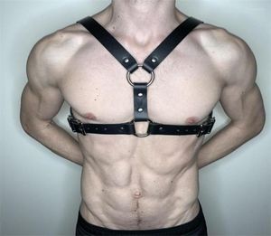 Pasy skórzane uprzęże męskie Pas Seksowne Lingere Fetish Punk Goth Harajuku Body Bondage Pu Male Gay Remer Pasp Costume Ravebelts F2392278