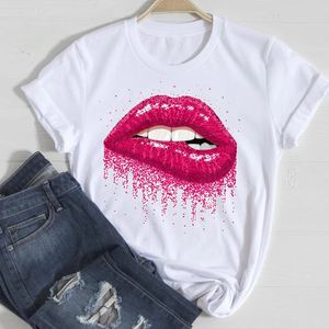 T-shirts kvinnor tecknad sexig läpp mode kort ärm vår sommarkläder stilig t-shirt topp lady tryck damer tee t-shirt 240514