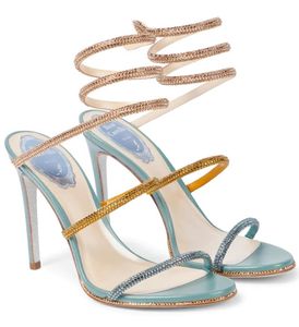 مثير Rene Cleo Crystal-Embilledled Sandals أحذية نساء Caovillas الكعوب العليا سيدة المصارع الصندل حفل الزفاف المشي #00116