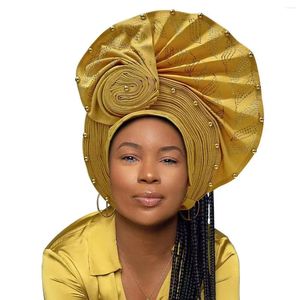 Gele asseso di abbigliamento etnico con pietre ispirate africane africano abbigliamento pre -legato indossare turbante berretto di moda femmina da donna fascia o festa