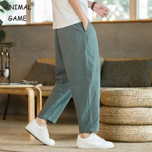 Men's Pants Trousers Cotton Linen Fashion Casual Solid Color Breathable Loose Shorts Straight Drawstring Streetwear Men