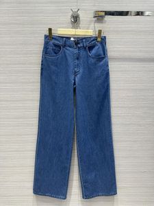 Retro original blue soft denim mid low rise straight leg pants