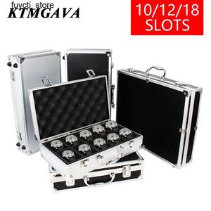 Aufbewahrungsboxen Mülleimer 10/12/18 Gitter Aluminiumlegierung Schwarz Uhr Watch Storage Box Schmuck Sammlung Box Tragbare Hochkapazität Überwachungsbox hochwertige Geschenkbox S24513