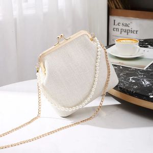 Small Shell Shape Bag For Women Pearls Handle Ladies Purses and Handbag Kiss Lock Chain Strap Crossbody Mini Messenger 240430