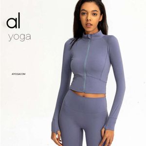 Desginer Aloe Yoga Jacke Top Hemd Kleidung Kurzfrau Hoodie Originautum und Winter Neuer Fitnessanzug Damen Stretch Nackt Langarm Top Tight Mantel