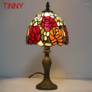 Lâmpadas de mesa Tinny Tiffany Glass Lâmpada LED LED Vintage Creative Rose Desk Luz para sala de estar em casa Decoração de cabeceira