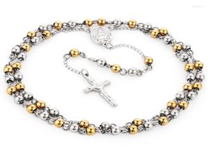 Anhänger Halsketten Edelstahl Rosenkranzperlen Jesus Halskette katholisch Gold Silber Farbe Langkette für Frauen Schmuck Geschenke 6530127