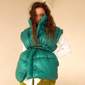 Women's Trench Coats Drawstring Waist Long Puffer Jackets Vest Women Sleeveless Warm Thick Bubble Puff Parkas Down Vests Outcoats