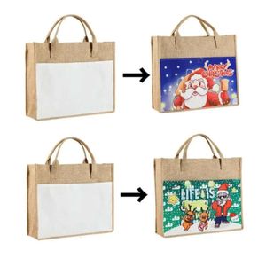 Warehouse USA Jute Tote Sublimation Local Bags With Handles Reusable Linen Grocery Shopping Blank Burlap Storage Bag For Woman DIY Decoration 43*35Cm
