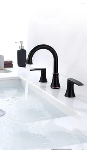 Bathroom Sink Faucets High Quality ORB Brass Faucet Three Holes Two Handles Basin Mixer Cold Tap Oil Rubbed Bronze