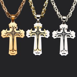 Stainless Steel Double Layers Cross Pendant Necklace Religion Jewelry with Chain
