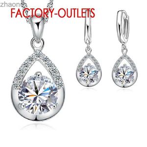 Earrings Necklace Hot selling 925 Silver Needle Bridal Jewelry Set Romantic Crystal Droplet Necklace Ring Earrings Womens Party Engagement XW