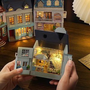 Arkitektur/DIY House DIY Mini Wood Dollhouse With Furniture Light Doll House Casa Assembly Pink Princess Villa Architecture Doll House Toys Presents
