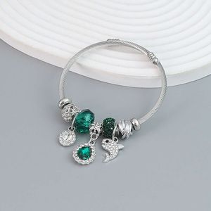 CJ Rhinestone Alloy Emerald Gemstone Dolphin Beaded Accessories Pendant Justerbara kvinnor Fashion Smycken armband armband