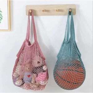 Handtaschen Mesh Net Shopper Shopper Gewebe gewebter Baumwollstraße Obstbeutel Handtasche wiederverwendbares Hausaufbewahrungsbeutel LSKA245