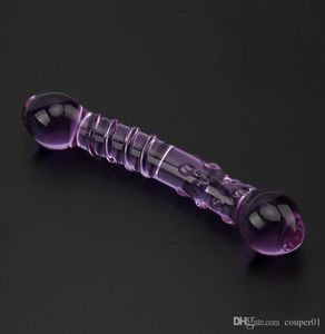 Nowy podwójnie zakończony kryształowy fioletowy szklany dildo Pyrex Sztuczny granulka penisa i spiralny git Symulator Dorosły Sex Toys for Woman5502393