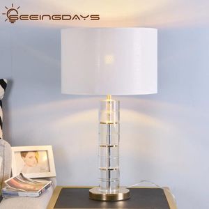 Table Lamps 35x55cm K9 Crystal For Living Room Bedroom Lamp Clear Bedside 110v 220v EU Plug Home Decor