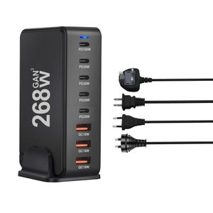 268W 240W Gan Charger USB C A Stacja ładowania QC3.0 dla wielu urządzeń Universal Desktop Telefon do podróży Czarna Biała