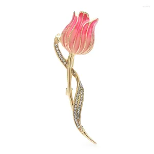 Brooches Wuli&baby Beautiful Tulip Flower Pins For Women Unisex 3-color Enamel Party Office Gifts