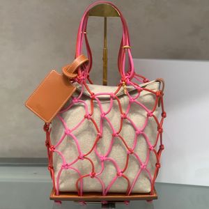 Сетчатая пляжная сумка дизайнерская сумочка Le Bambino Fashion Womens Color Block Woven Bag Сумка розовая сумка для пакета роскошная высококачественная кожаная сумка на плечах праздничная сумочка