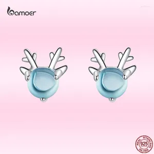 Stud Earrings Bamoer Fashion Christmas Antler For Women Genuine 925 Sterling Silver Animal Cute Jewelry Gifts